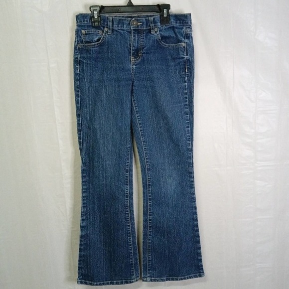 CALVIN Klein Women's Flare Jeans Blue Denim Medium Wash Low Rise Bootcut Sz 4 - Picture 1 of 10